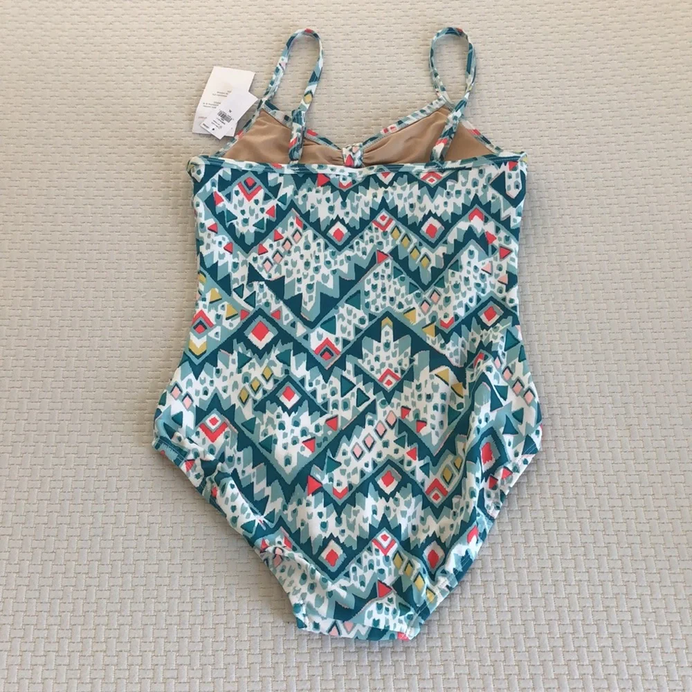 Old Navy Swimsuit Gurls Size XL‎ Green White Yellow Pink One Piece Geometric